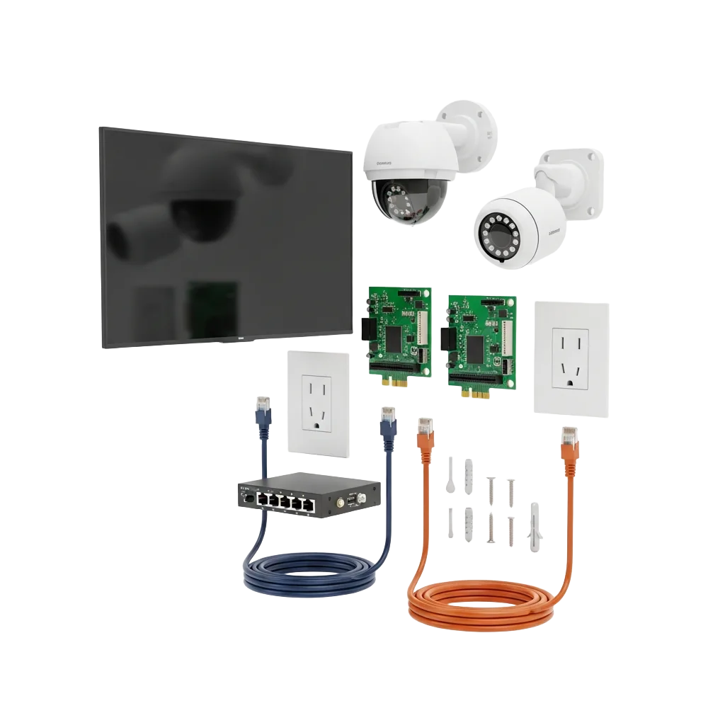 Exploded view of electrical wiring, data, and home electronics installation components